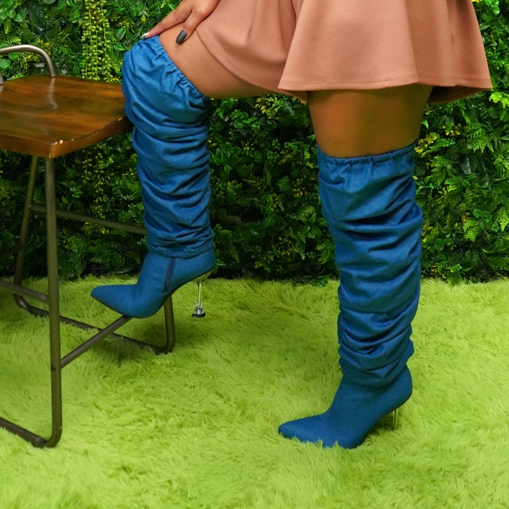 Chic Blue Heeled Boots for Women